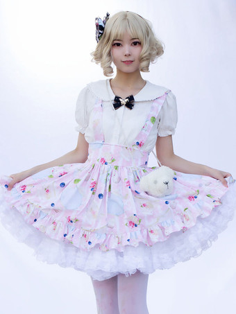 原宿ファッションロリータSK花柄ソフトピンクフリルロリータスカート