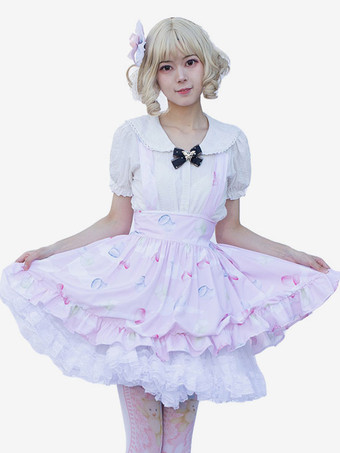 原宿ファッションロリータSK花柄ソフトピンクフリルロリータスカート