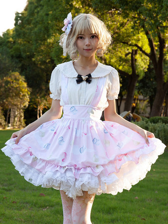 原宿ファッションロリータSK花柄ソフトピンクフリルロリータスカート