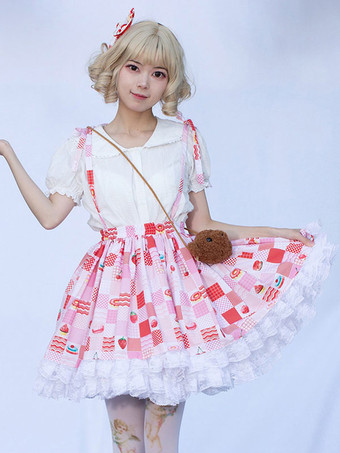 原宿ファッションロリータSKフリル赤花柄ロリータスカート