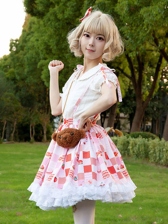 原宿ファッションロリータSKフリル赤花柄ロリータスカート