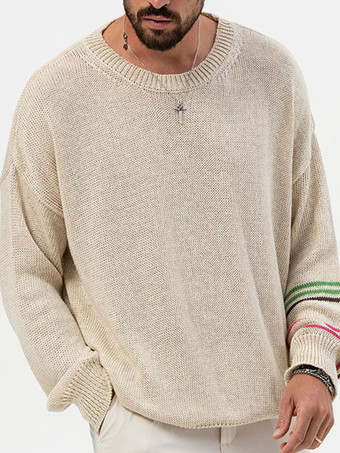 メンズセーター メンズプルオーバーニット ジュエルネック 春 アプリコット アプリコット