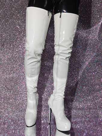 女性のサイハイブーツメタリックラウンドトゥスティレットヒールオーバーニーブーツ