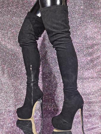 Black suede thigh high hotsell platform boots