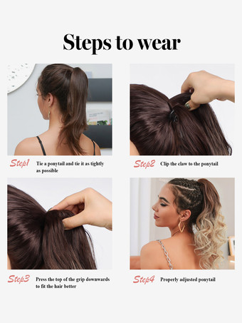 ポニーテールウィッグブラウンロングカーリーデイリーカジュアル女性ヘアエクステンション