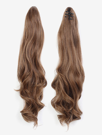 ポニーテールウィッグブラウンロングカーリーデイリーカジュアル女性ヘアエクステンション