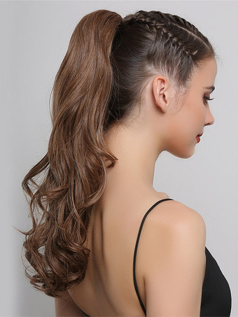 ポニーテールウィッグブラウンロングカーリーデイリーカジュアル女性ヘアエクステンション