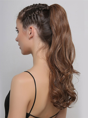 ポニーテールウィッグブラウンロングカーリーデイリーカジュアル女性ヘアエクステンション