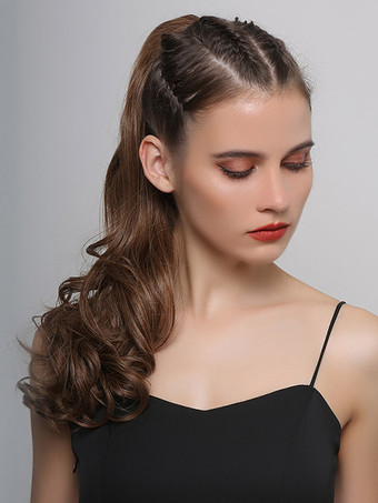 ポニーテールウィッグブラウンロングカーリーデイリーカジュアル女性ヘアエクステンション