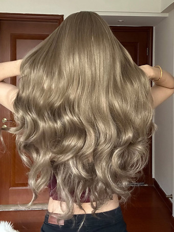 女性のためのロングウィッグディープブラウンカーリーレイヤードカジュアルウィッグ