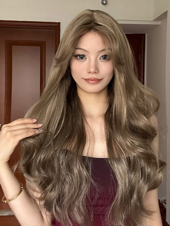 ディープブラウン女性のためのロングウィッグディープブラウンカーリーレイヤードカジュアルウィッグ