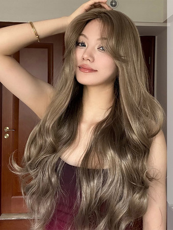 女性のためのロングウィッグディープブラウンカーリーレイヤードカジュアルウィッグ