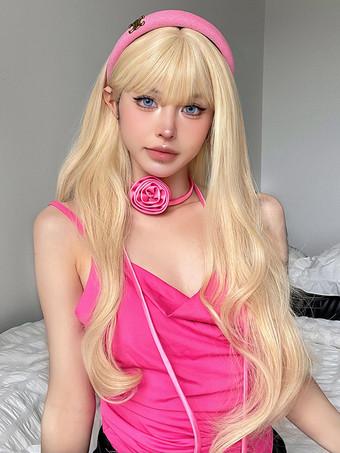 Parrucca lunga Barbie Parrucca femminile riccia color oro chiaro con frange  smussate - Milanoo.com