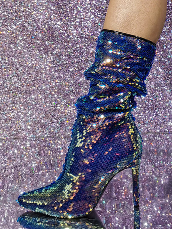Stivali morbidi glitterati Stivaletti con tacco a spillo e punta a punta