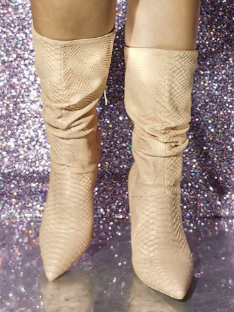 ハイヒール スネーク柄 ポインテッドトゥ アンクルブーツ