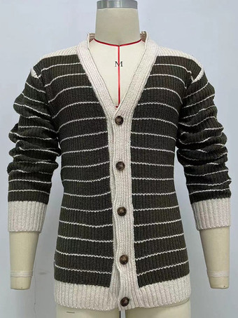 紳士服 カーディガン メンズ 男性用セーター メンズカーディガン シンプル ストライプ 長袖 おしゃれ カーキ カーキ