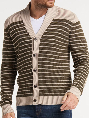 紳士服 カーディガン メンズ 男性用セーター メンズカーディガン シンプル ストライプ 長袖 おしゃれ カーキ カーキ
