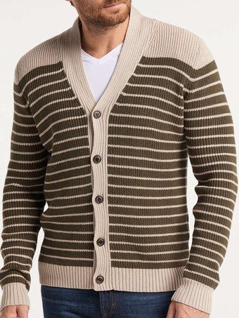 カーキ 紳士服 カーディガン メンズ 男性用セーター メンズカーディガン シンプル ストライプ 長袖 おしゃれ カーキ カーキ