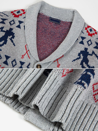 メンズ 衣類 メンズ カーディガン メンズ セーター メンズ カーディガン ラウンジ 幾何学模様 長袖 ファッショナブルな グレー グレー