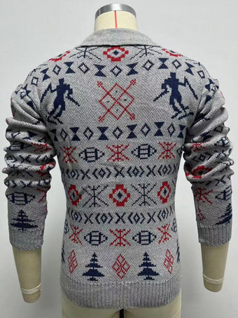 メンズ 衣類 メンズ カーディガン メンズ セーター メンズ カーディガン ラウンジ 幾何学模様 長袖 ファッショナブルな グレー グレー