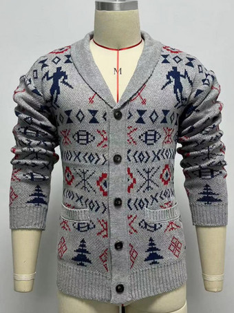 メンズ 衣類 メンズ カーディガン メンズ セーター メンズ カーディガン ラウンジ 幾何学模様 長袖 ファッショナブルな グレー グレー