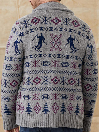 メンズ 衣類 メンズ カーディガン メンズ セーター メンズ カーディガン ラウンジ 幾何学模様 長袖 ファッショナブルな グレー グレー