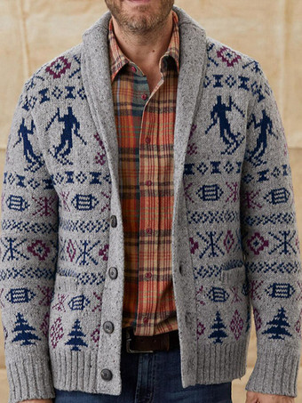 メンズ 衣類 メンズ カーディガン メンズ セーター メンズ カーディガン ラウンジ 幾何学模様 長袖 ファッショナブルな グレー グレー