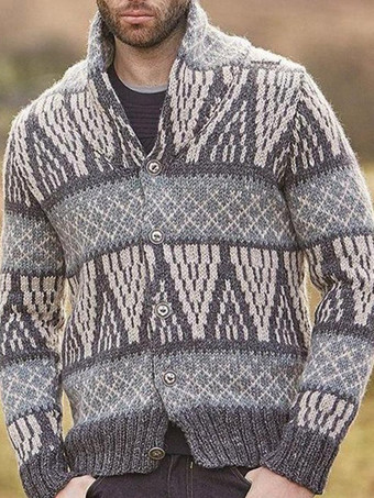 GrayMen's Clothing Cardigan For Men Men's Sweaters Men's Cardigans Casual Color Block Long Sleeves Stylish Gray Gray