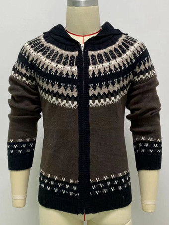 Abbigliamento da uomo Cardigan casual da uomo Maglioni da uomo Cardigan da uomo Casual scozzese a maniche lunghe Unico Marrone chiaro Marrone chiaro