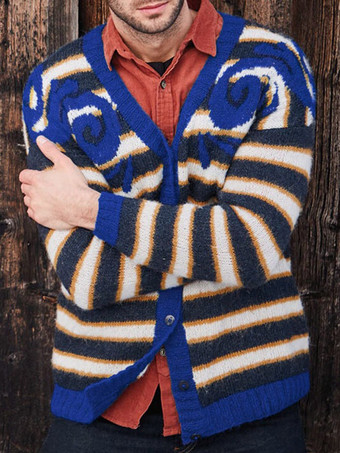 ブルー メンズ 衣類 カーディガン メンズ 男性用セーター メンズ カーディガン カジュアル カラーブロック 長袖 ファッショナブルな ブルー ブルー