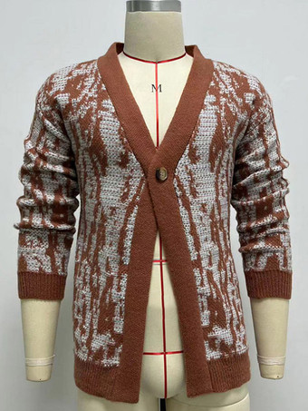 Cardigan pour hommes Pulls Manches longues Confortable Café Marron