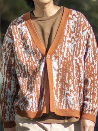 Cardigan pour hommes Pulls Manches longues Confortable Café Marron