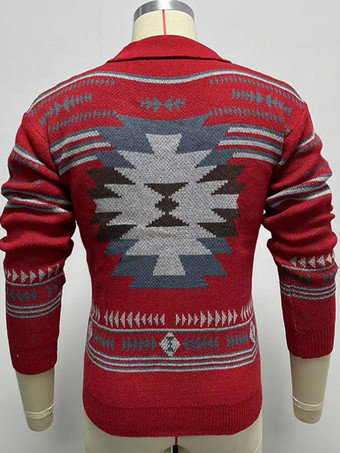 Men's Clothing Cardigan For Men Men's Sweaters Men's Cardigans Simple Geometric Long Sleeves Stylish Red Red