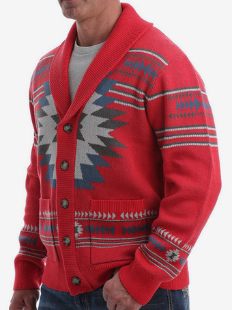 Men's Clothing Cardigan For Men Men's Sweaters Men's Cardigans Simple Geometric Long Sleeves Stylish Red Red