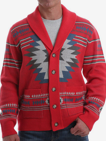 Red Men's Clothing Cardigan For Men Men's Sweaters Men's Cardigans Simple Geometric Long Sleeves Stylish Red Red