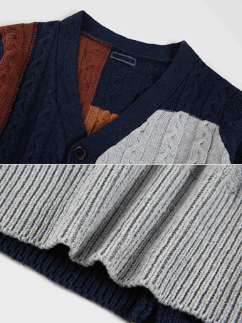 メンズ 衣類 カーディガン メンズ 男性用セーター メンズ カーディガン シックなカラーブロック 長袖 ユニーク ダークネイビー ダークネイビー