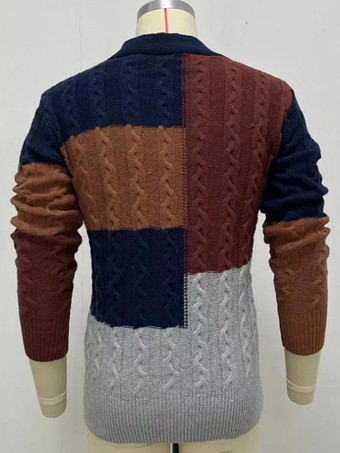 メンズ 衣類 カーディガン メンズ 男性用セーター メンズ カーディガン シックなカラーブロック 長袖 ユニーク ダークネイビー ダークネイビー