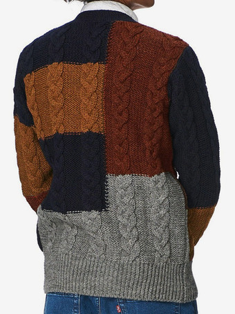 メンズ 衣類 カーディガン メンズ 男性用セーター メンズ カーディガン シックなカラーブロック 長袖 ユニーク ダークネイビー ダークネイビー