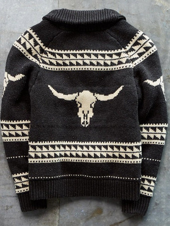 Cardigan Homme Pull Chic Plaid Manches Longues Poches Noir