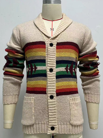 メンズ 衣類 メンズ カーディガン メンズ セーター メンズ カーディガン シンプル 幾何学模様 長袖 ユニーク カーキ カーキ