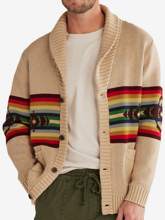 メンズ 衣類 メンズ カーディガン メンズ セーター メンズ カーディガン シンプル 幾何学模様 長袖 ユニーク カーキ カーキ