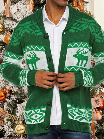 グリーン メンズ 衣類 メンズ カーディガン メンズ セーター メンズ カーディガン カジュアル 幾何学模様 長袖 スタイリッシュ レッド グリーン
