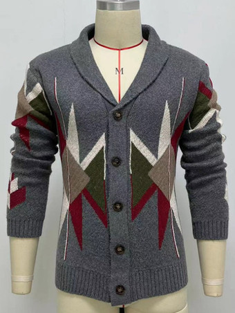 メンズ 衣類 メンズ カーディガン メンズ セーター メンズ カーディガン シック 幾何学模様 長袖 おしゃれ グレー グレー
