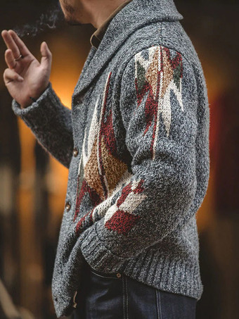 メンズ 衣類 メンズ カーディガン メンズ セーター メンズ カーディガン シック 幾何学模様 長袖 おしゃれ グレー グレー