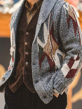 メンズ 衣類 メンズ カーディガン メンズ セーター メンズ カーディガン シック 幾何学模様 長袖 おしゃれ グレー グレー