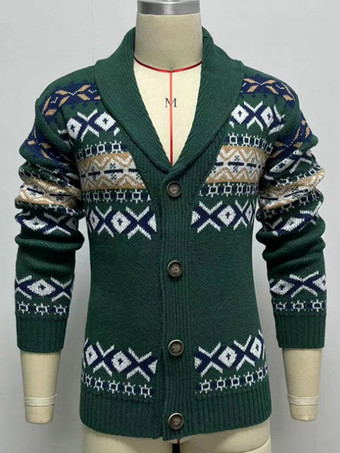 Abbigliamento da uomo Cardigan da uomo Maglioni da uomo Cardigan da uomo Lounge geometrico maniche lunghe comodo verde verde