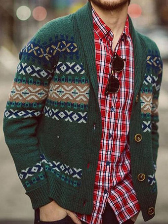 Abbigliamento da uomo Cardigan da uomo Maglioni da uomo Cardigan da uomo Lounge geometrico maniche lunghe comodo verde verde