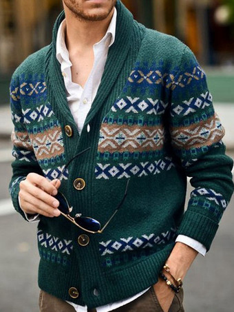 Abbigliamento da uomo Cardigan da uomo Maglioni da uomo Cardigan da uomo Lounge geometrico maniche lunghe comodo verde verde