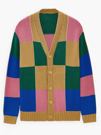 メンズ 衣類 メンズ カーディガン メンズ セーター メンズ カーディガン シック カラーブロック 長袖 スタイリッシュ イエロー イエロー