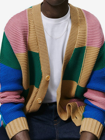 メンズ 衣類 メンズ カーディガン メンズ セーター メンズ カーディガン シック カラーブロック 長袖 スタイリッシュ イエロー イエロー